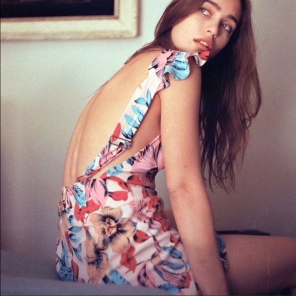 For Love And Lemons REVOLVE Women Romper Multi color Floral Backless Shortall S - Picture 1 of 16